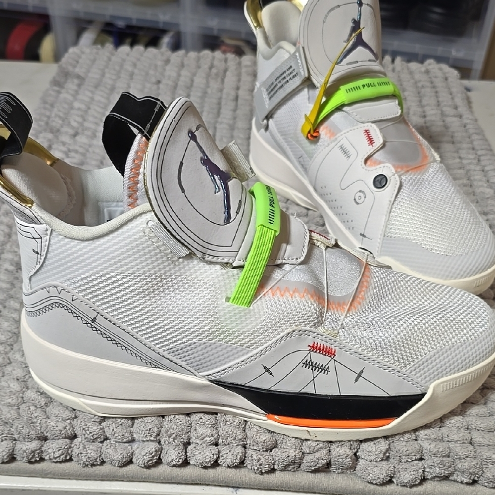 Jordan White and Green High-Top Sneakers with Breathable Mesh